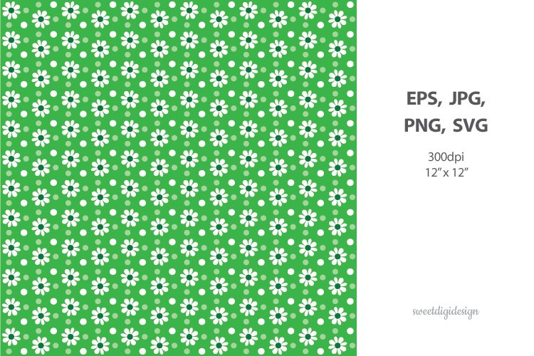 White Floral Seamless Pattern - Green Digital Paper
