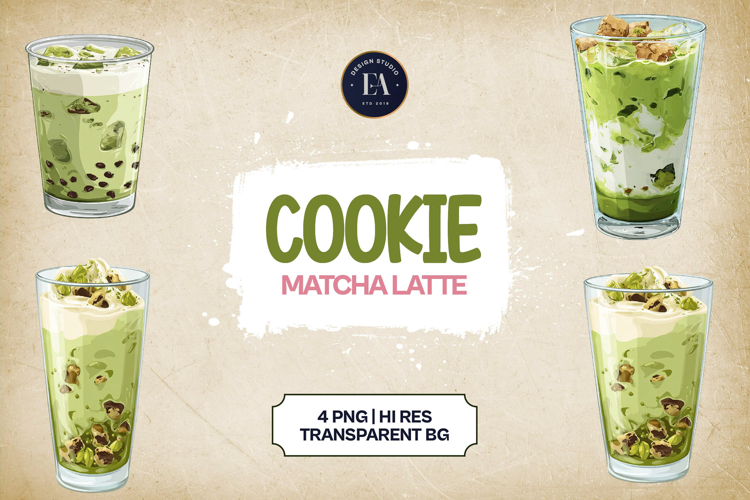 Cookie Dough Matcha Latte Clipart Bundle 4 PNG