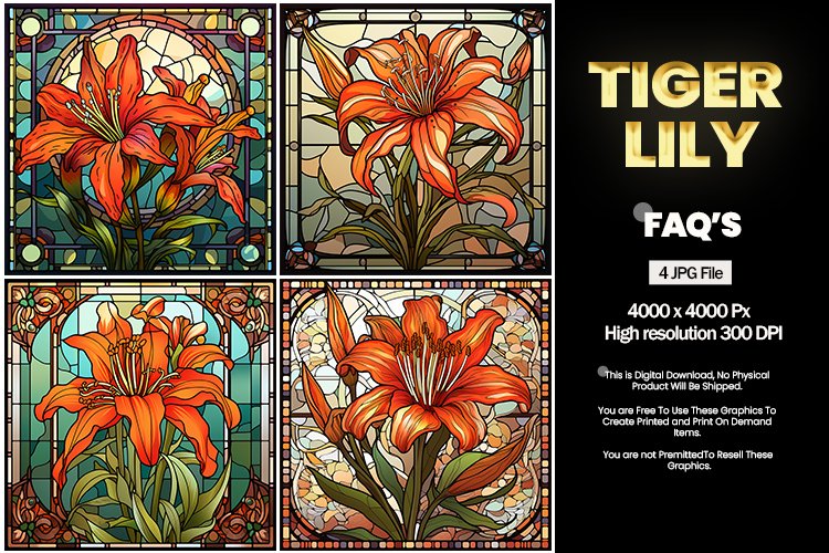 Stained Glass Tiger Lily Square Coaster - 04 Variations example image 1