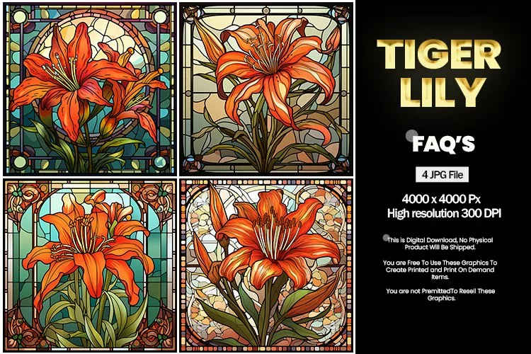 Stained Glass Tiger Lily Square Coaster - 04 Variations