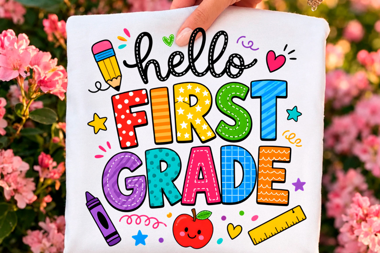 Hello First Grade School Supplies PNG