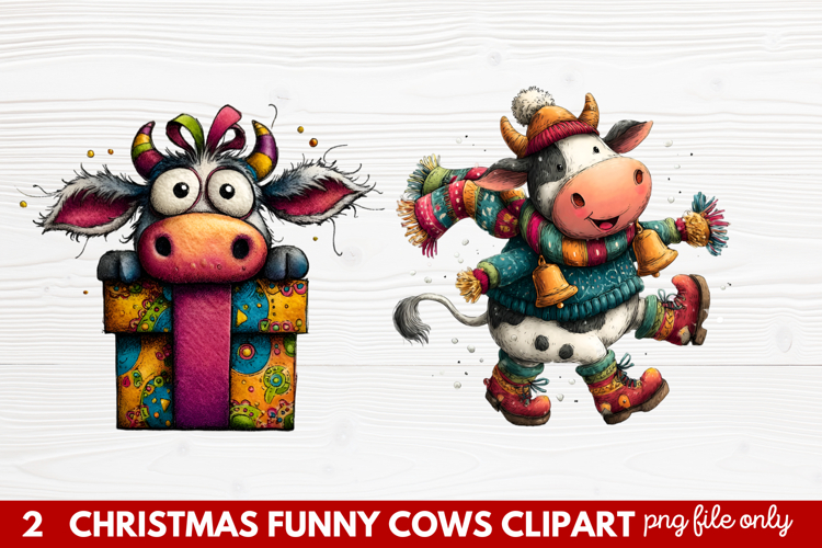Funny Christmas Cows Clipart | Cute Holiday Farm Animal