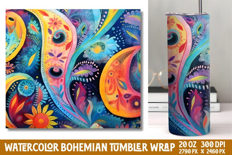 Seamless Watercolor Bohemian Tumbler Wrap