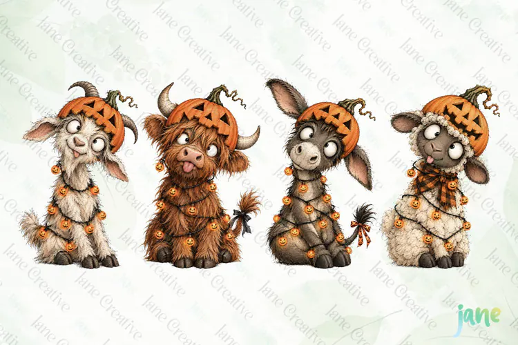 Cute Halloween Farm Animals Clipart