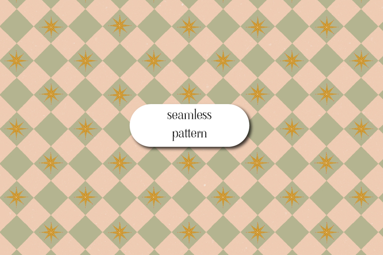 Retro Diamond Star Pattern in Sage Green and Blush Pink