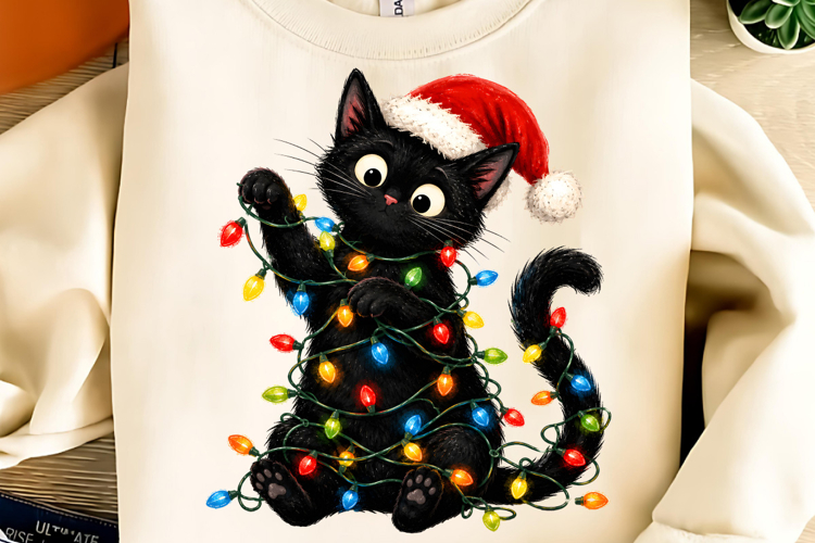 Christmas Sublimation Design, Funny Christmas PNG, Black Cat