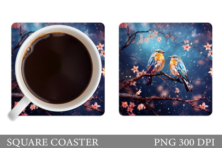 Shimmer Birds Square Coaster. Birds Coaster Sublimation