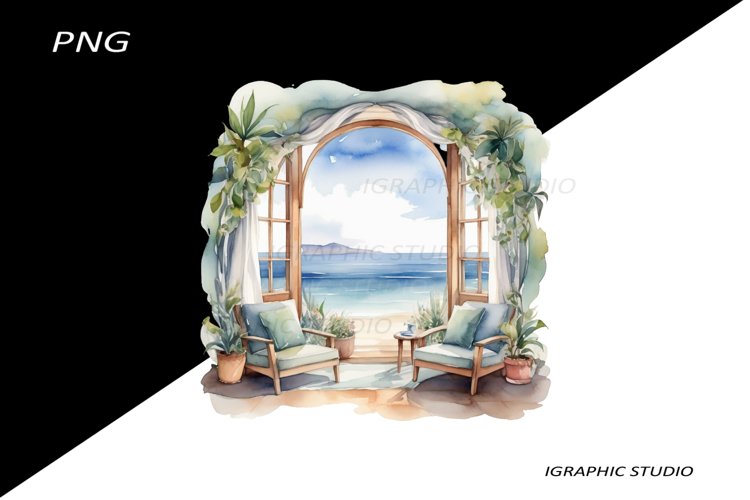Sea View Illustration Png example image 1
