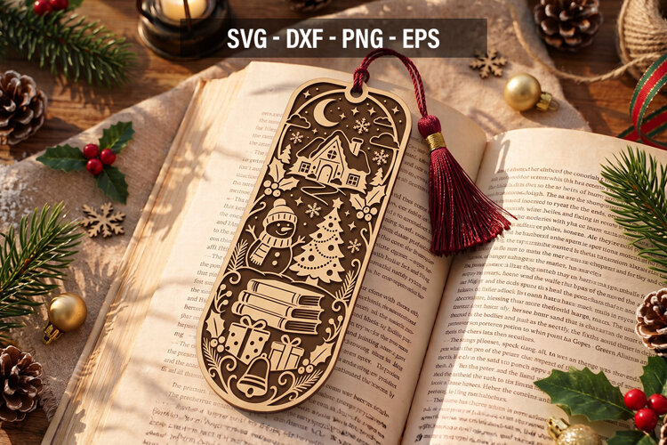 Christmas Bookmark SVG, Holiday Laser Cut Bookmark example image 1