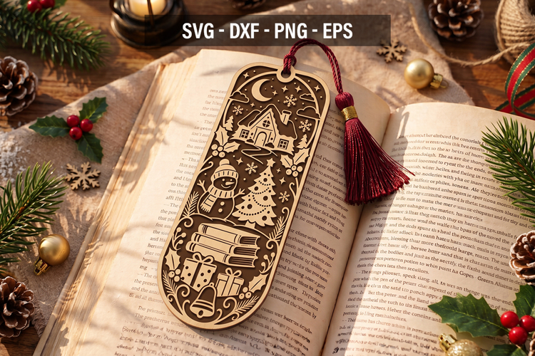 Christmas Bookmark SVG, Holiday Laser Cut Bookmark