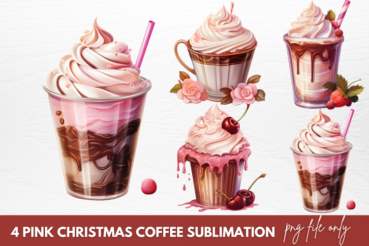 Pink Christmas Coffee Sublimation, Christmas Coffee Clipart