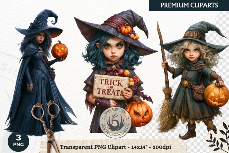 Whimsical Halloween Little Witch Gothic Png Clipart graphic example image 1