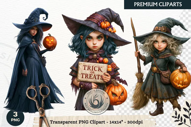 Whimsical Halloween Little Witch Gothic Png Clipart graphic