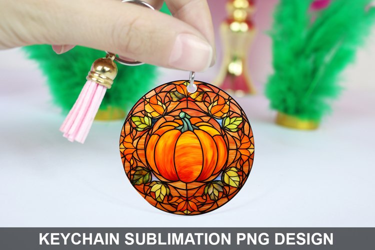 Pumpkin Keychain Sublimation, Round Keychain PNG Design