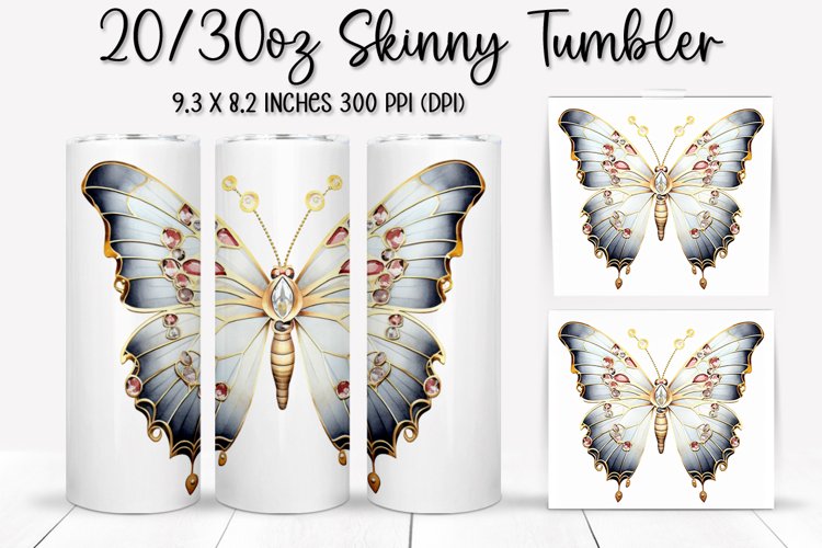 Bejeweled Butterfly Tumbler Design - Sublimation PNG Design