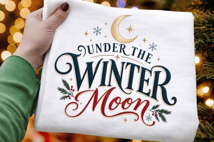 Under The Winter Moon PNG - Vintage Winter Crescent Moon example image 1