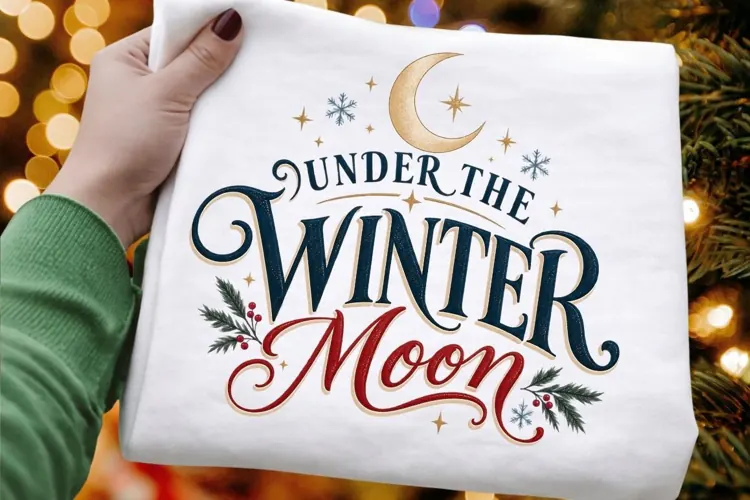 Under The Winter Moon PNG - Vintage Winter Crescent Moon