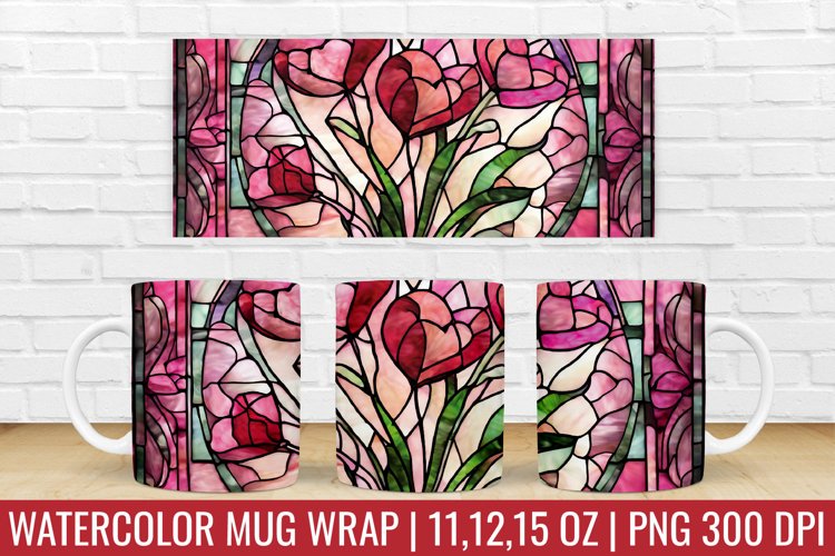 Valentines Day Flower Mug Wrap | Stained Glass Mug Design example image 1