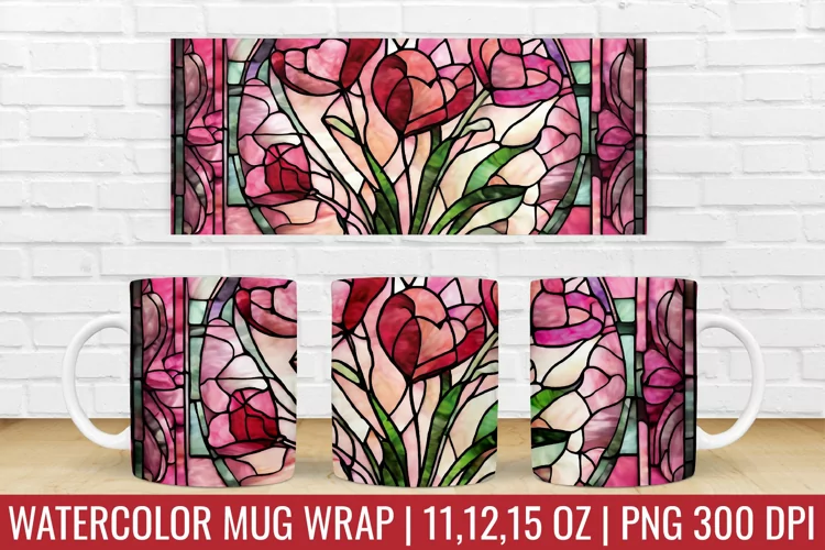 Valentines Day Flower Mug Wrap | Stained Glass Mug Design