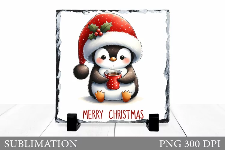 Cute Penguin Sublimation. Christmas Penguin Slate Design