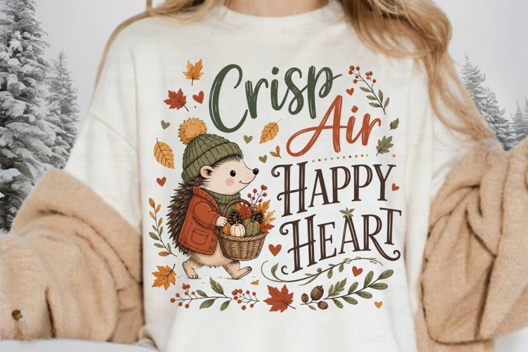 Crisp Air Happy Heart PNG Sublimation Design - Cute Fall