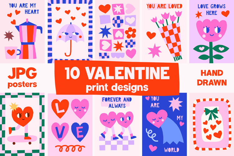 10 Cute Valentines Day Wall Art Bundle