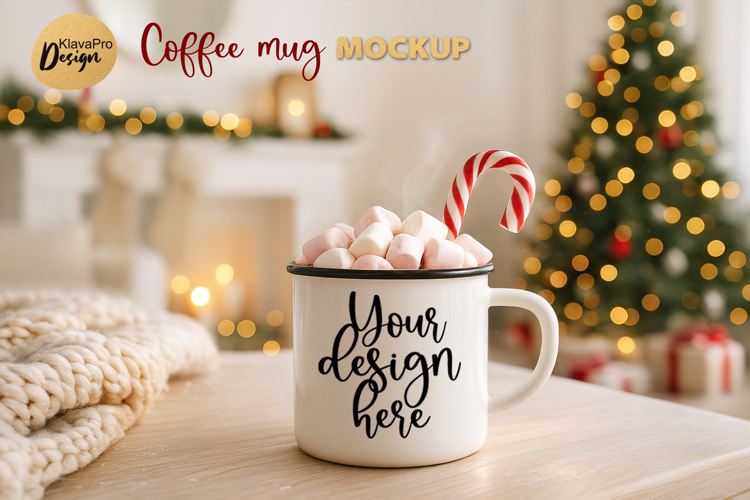 Christmas Mug Mockup | Enamel Cup Holiday PNG JPG