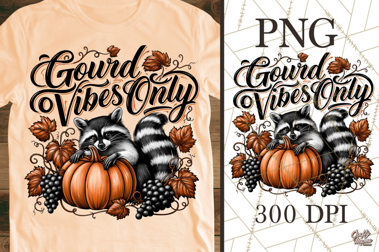 Gourd Vibes Only Raccoon PNG Cute Fall Pumpkin Graphic