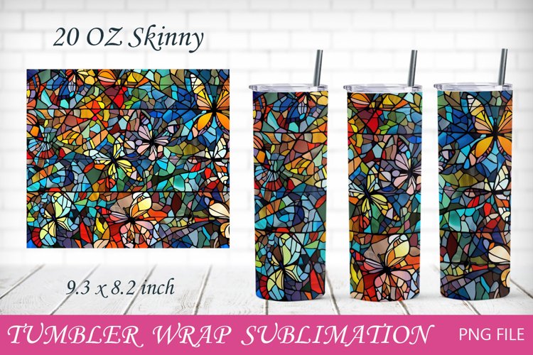 Stained glass tumbler wrap, Butterfly 20 oz skinny tumbler