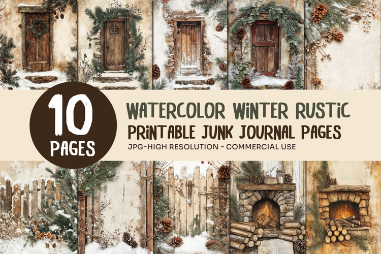Watercolor Winter Rustic Junk Journal Pages