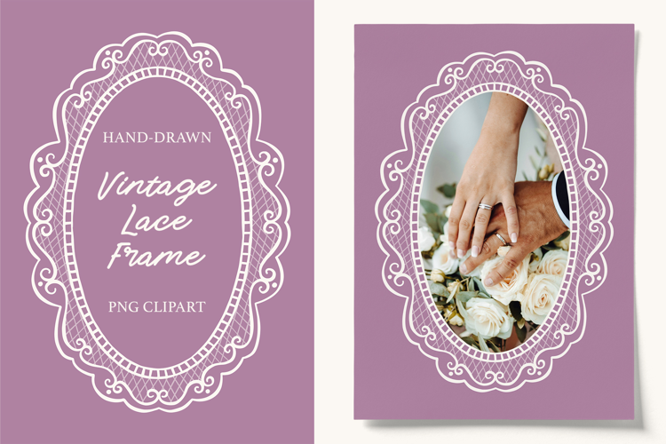 Hand Drawn Vintage Oval Lace Wedding Frame PNG