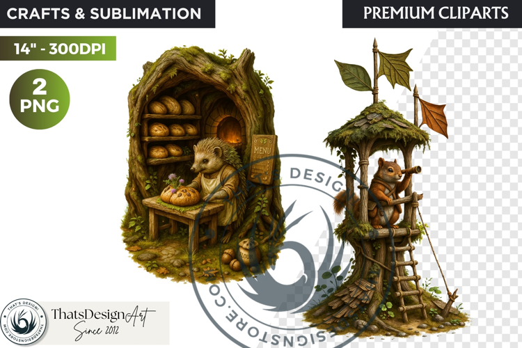 Fantasy clipart Magical Forest Village PNG for scrapbooking