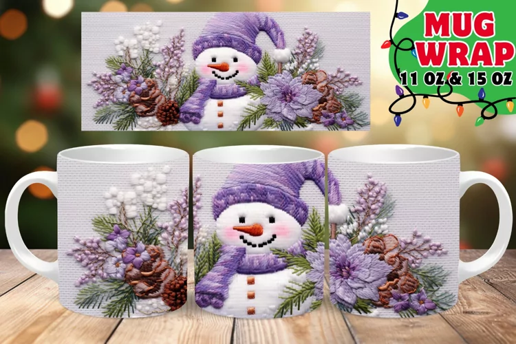 3D Embroidered Snowman Winter Celebration 11oz Mug