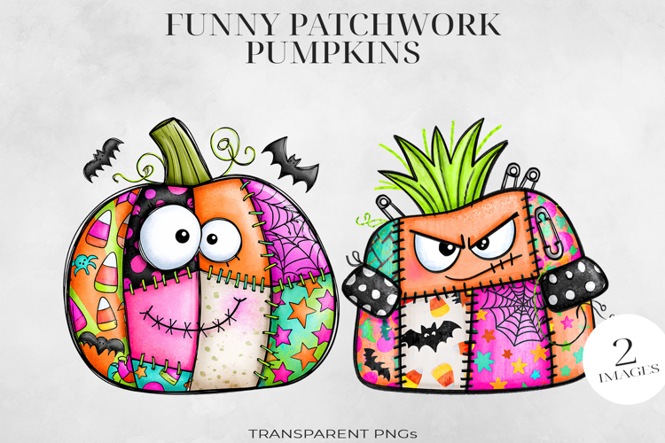 Patchwork Halloween Pumpkin PNG, Stitched Clipart