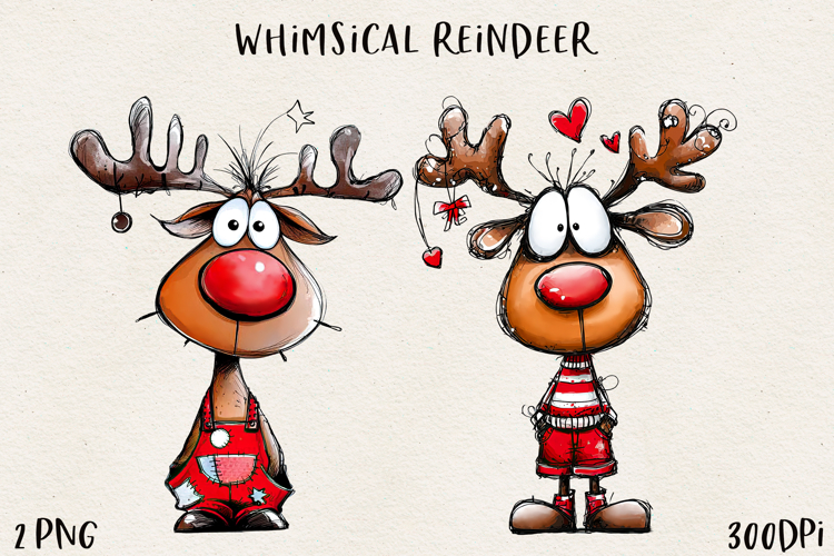 Cute Whimsical Christmas Reindeer Clipart Holiday PNG