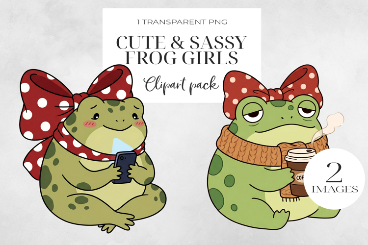 Cute Sassy Frog Girls PNG Clipart, Sublimation PNG.