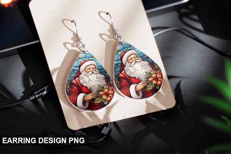 Stained Glass Christmas Santa Earring Design
