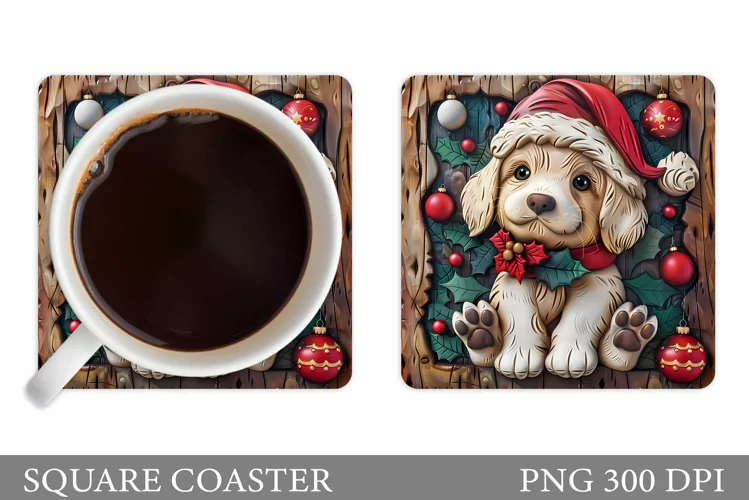 Christmas Dog Coaster Design. Christmas Coaster Sublimation