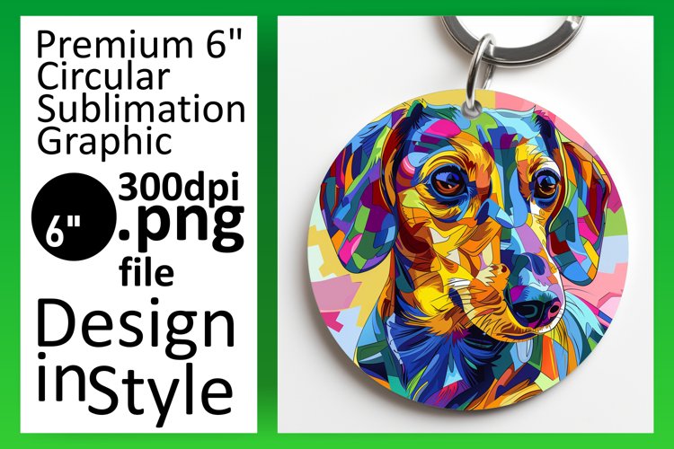 Vivid Abstract Dog Round Design Keychain Sublimation