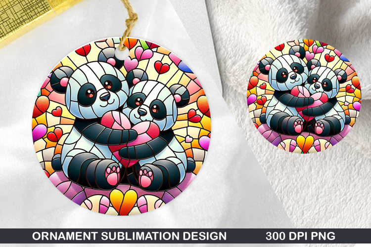 Panda Stained Glass Ornament PNG, Digital Download File