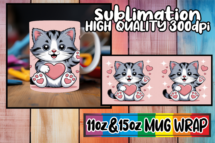 Cozy afternoons sublimation mug wrap, Valentines Cat