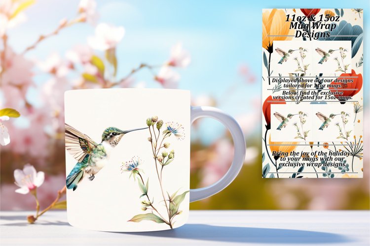 Watercolor Bird Design Mug Wrap 11oz/15oz Spring example image 1