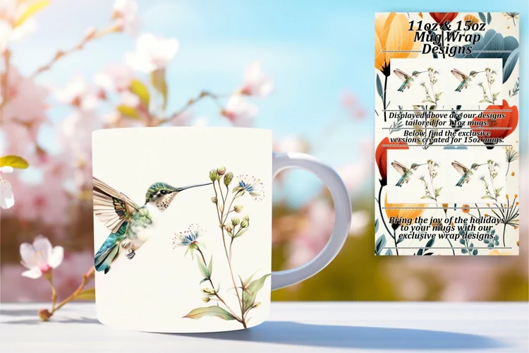 Watercolor Bird Design Mug Wrap 11oz/15oz Spring