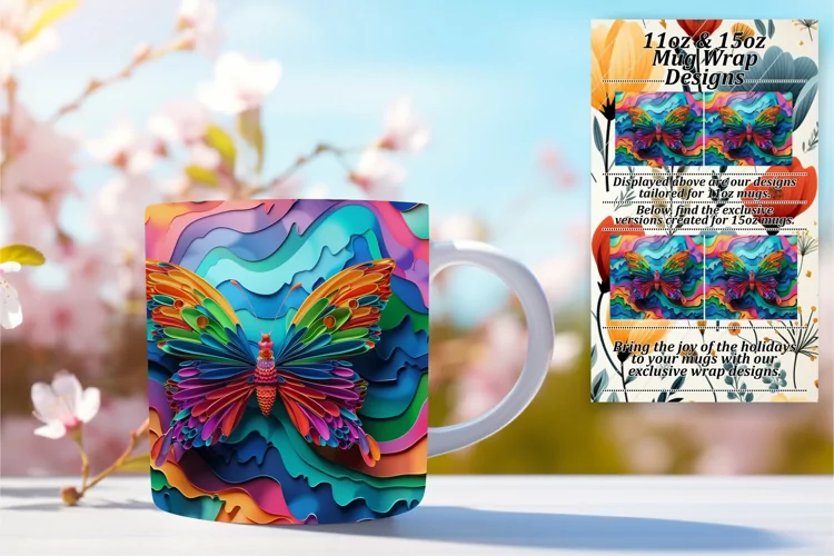 Vibrant Butterfly Spring: 3D Mug Wrap