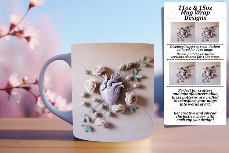 Sweet 15oz Mug Wrap Png Artwork , 3D Heart