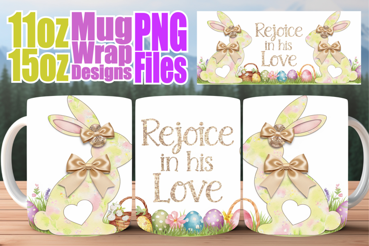 Blissful mornings 11oz 15oz sublimation wrap, Easter Bunny