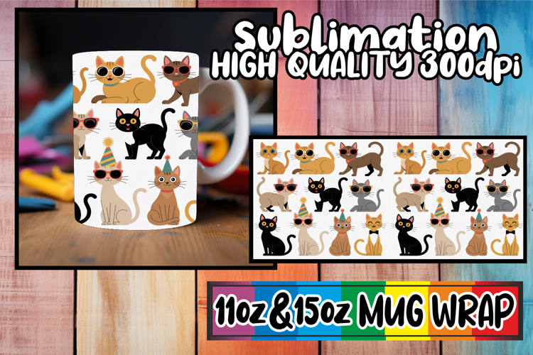Vibrant escapes 11oz 15oz sublimation wrap, Funny Cat