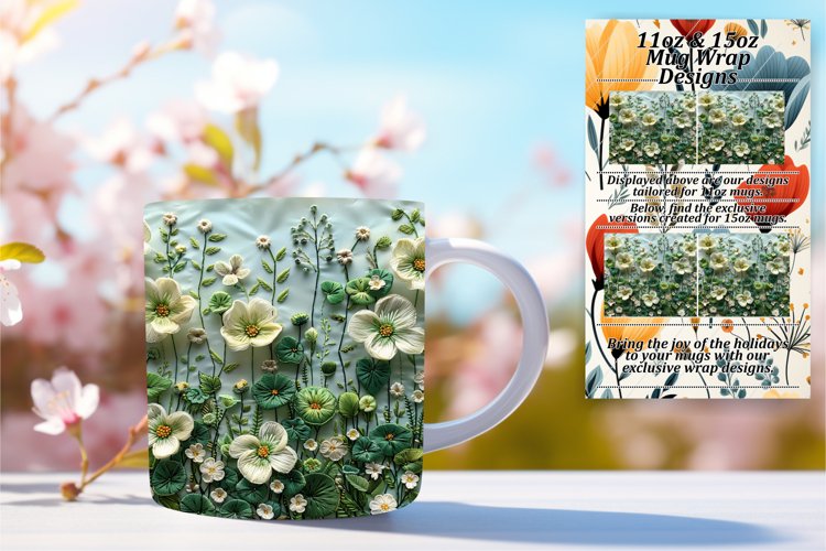 Blossoming Flower Pattern Mug Wrap - Sublimation 11oz 15oz