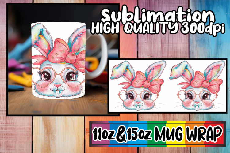 Luminous thoughts 11oz 15oz sublimation wrap, Easter Bunny