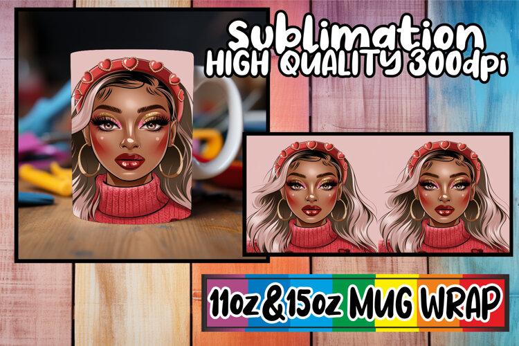 Heartfelt vibes 11oz 15oz sublimation wrap, Afro Girl example image 1